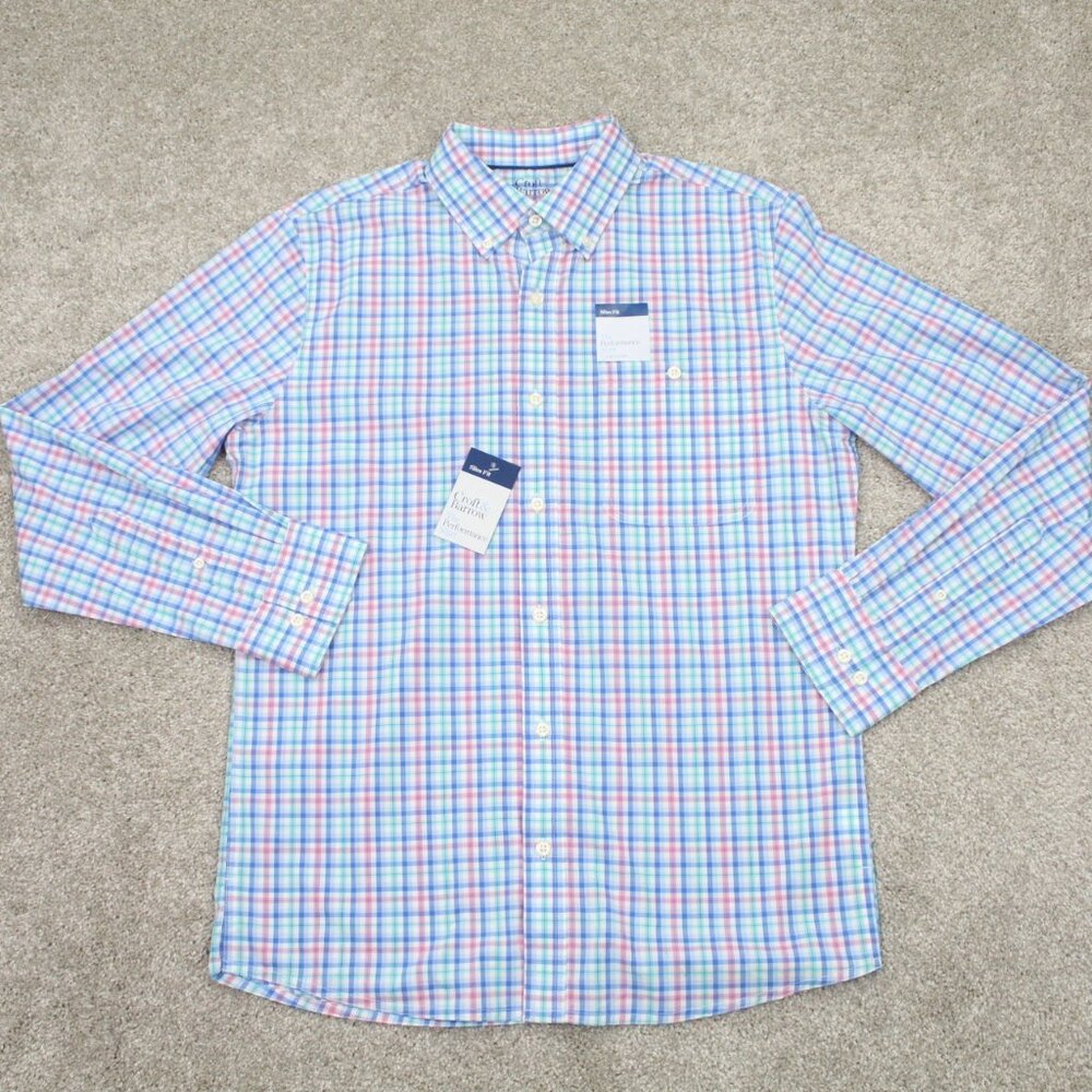 Croft & Barrow Shirt NWT Mens Small Blue/Pink Performance Slim Fit Long Sleeve‎